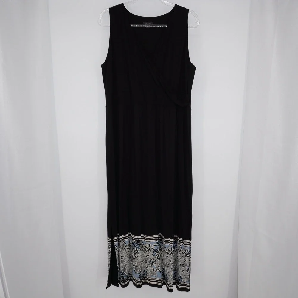 J‎ Jill Wearever Collection Knit Maxi Tank Dress Black Floral Sleeveless Large